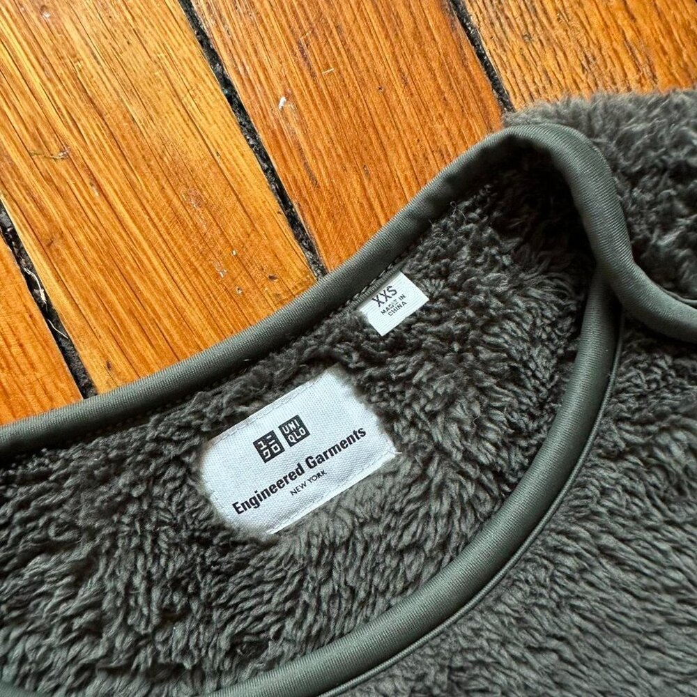 Engineered Garments x Uniqlo Pullover Sherpa Fleece Sweatshirt Men XXS Green - Picture 6 of 6